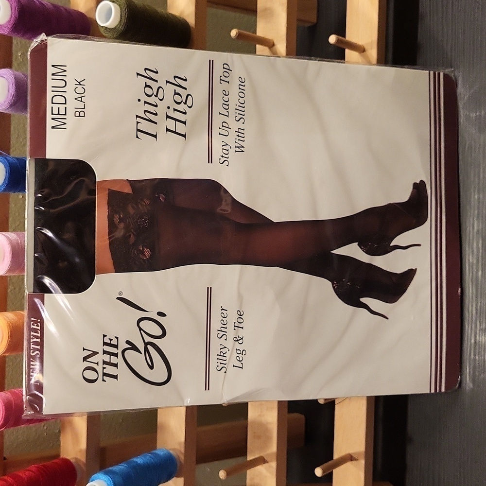 Black thigh high stockings size medium sheer toe NWT